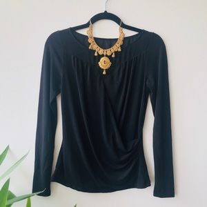 Ann Taylor faux wrap drape blouse in black